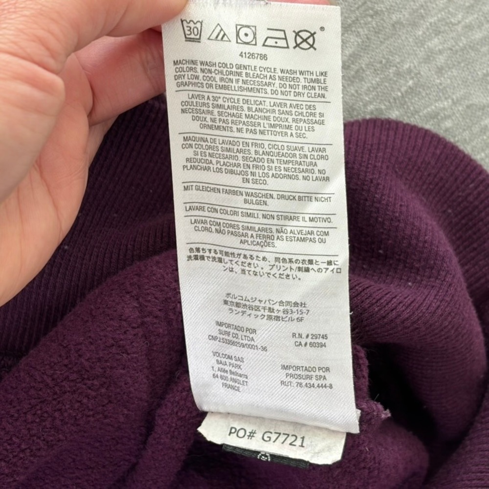 Volcom Women Full Zip Hoodie Small Purple Athletic Varsity Stripes Graphic Patch - Picture 6 of 11